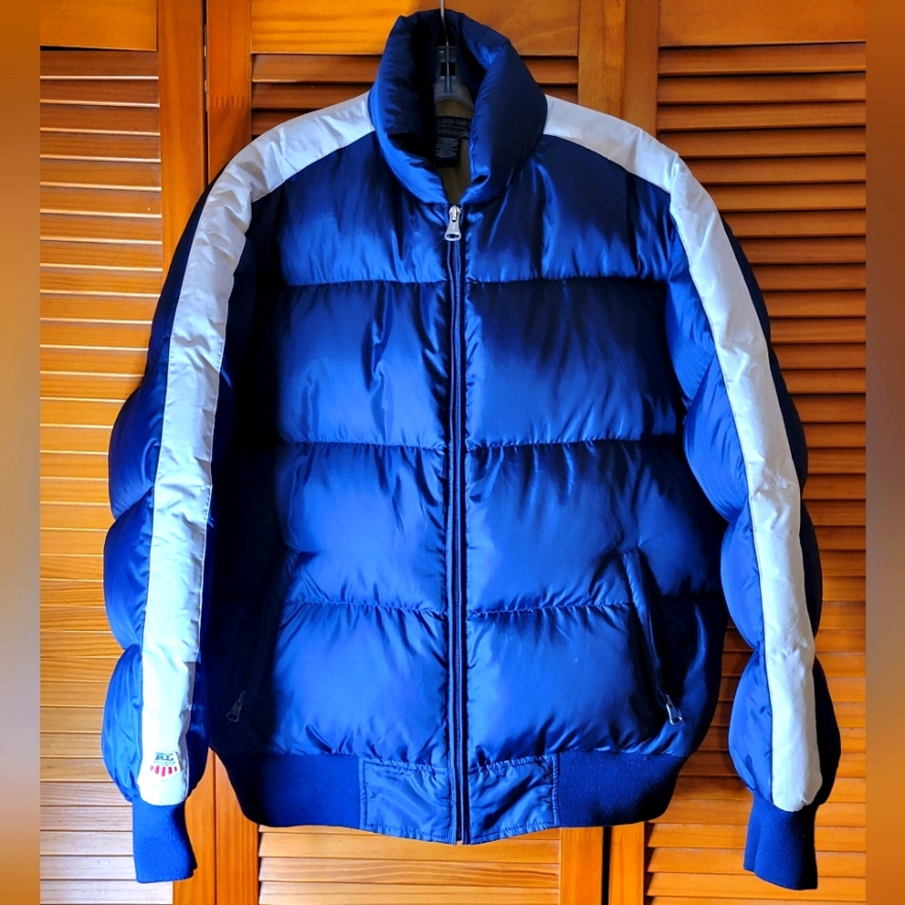Vintage Polo Jeans Company Blue and White Puffer Jacket
